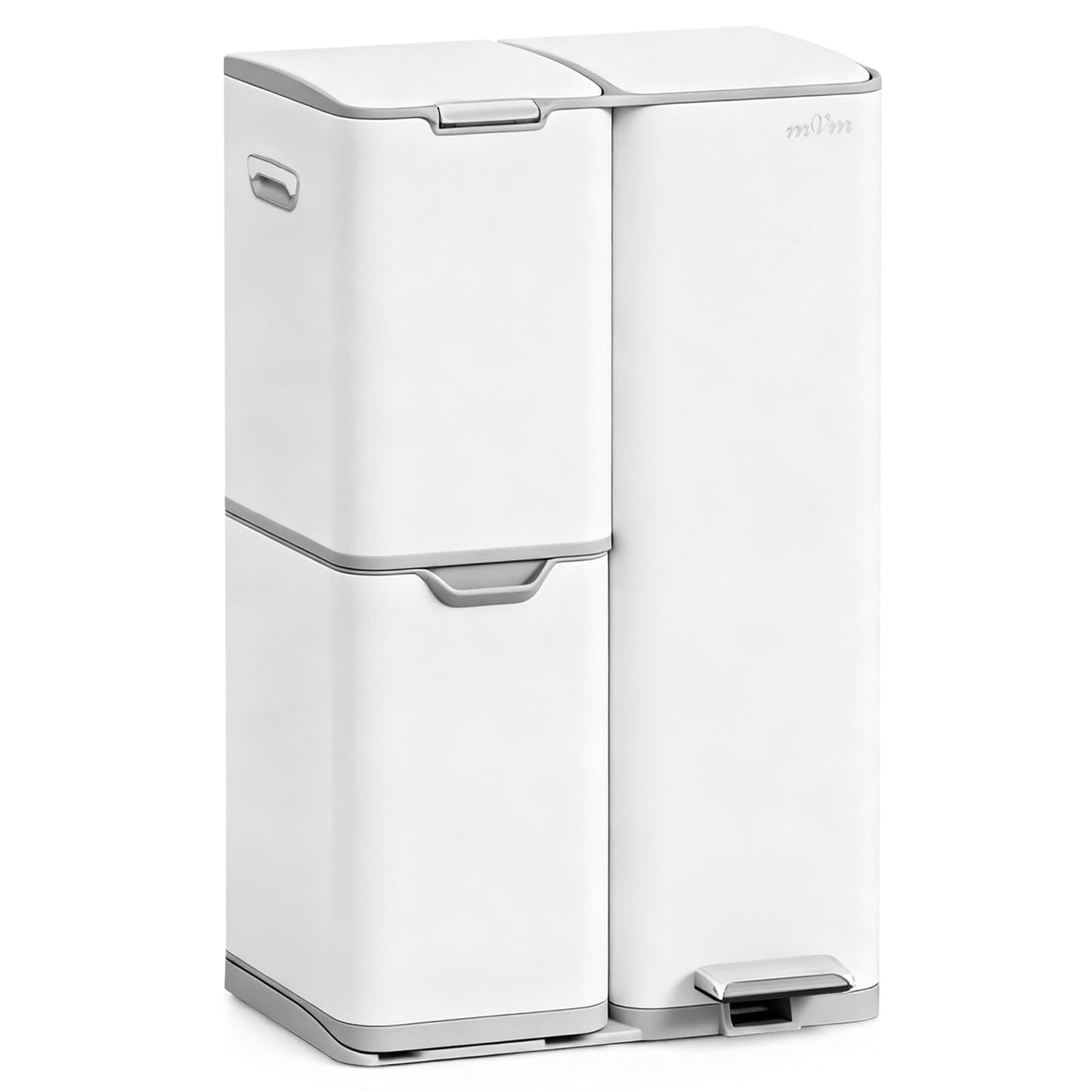 16 Gallon Triple Compartment Trash Can – Stainless Steel, Foot Pedal, Recycling Bin Combo