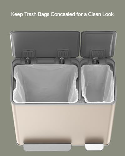 Dual Trash & Recycling Bin – Kitchen Waste Sorting System, Stainless Steel Step Trash Can Combo
