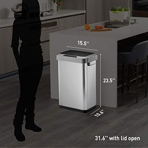 Motion Sensor Trash Can – Touchless Automatic Lid, Kitchen Office Bathroom Bin, Stainless Steel
