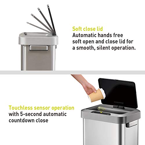 Motion Sensor Trash Can – Touchless Automatic Lid, Kitchen Office Bathroom Bin, Stainless Steel
