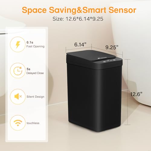 Smart Sensor Trash Can – Slim Touchless Motion Lid, Bathroom Kitchen Bedroom RV Waste Bin, Compact Automatic Garbage Can