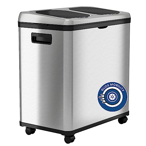 16 Gallon Smart Trash Can & Recycling Bin – Touchless, Dual Bucket, Stainless Steel, Motion Sensor