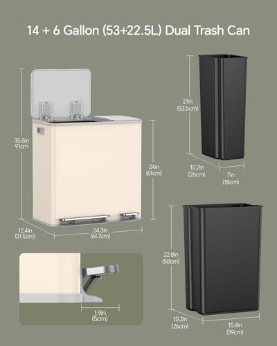 Dual Trash & Recycling Bin – Kitchen Waste Sorting System, Stainless Steel Step Trash Can Combo