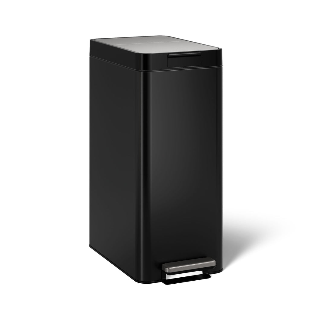 13 Gallon Slim Step Trash Can, Black Stainless Steel Space-Saving Bifold Lid Waste Bin