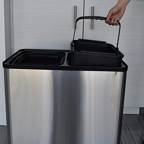 16 Gallon Smart Trash Can & Recycling Bin – Touchless, Dual Bucket, Stainless Steel, Motion Sensor
