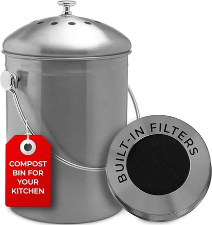 Compost Bin – 1.3 Gallon, Kitchen Countertop Waste Bin, Charcoal Filter, Odor Control