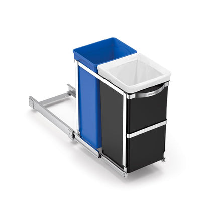 Dual Compartment Pull-Out Trash Can – Under Counter Kitchen Recycling & Waste Bin System, Soft-Close Sliding