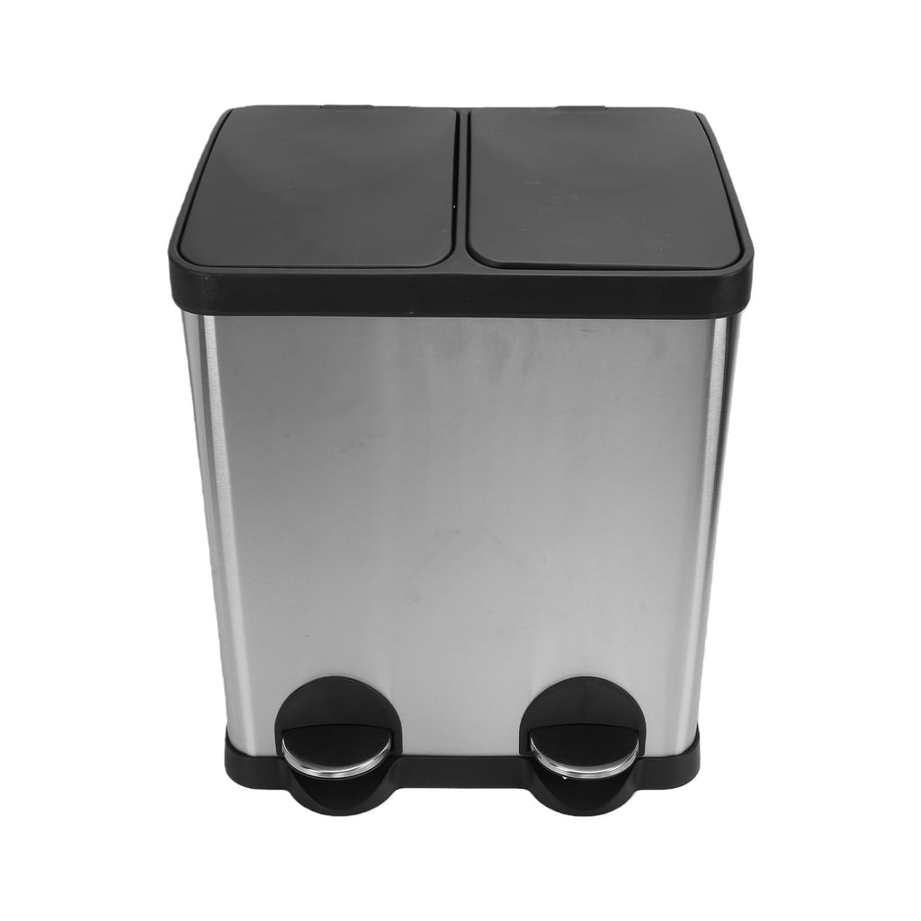 30L Dual Compartment Step Trash Can – Stainless Steel, Soft-Close Lid, Two Buckets, Silent Pedal, Recycling Bin