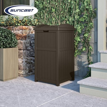 Outdoor Trash Hideaway Can – Durable Plastic Garbage Bin, 30–33 Gallon Bag Compatible, Tiered Lid, 2 Pack, Patio Deck Backyard Waste Container