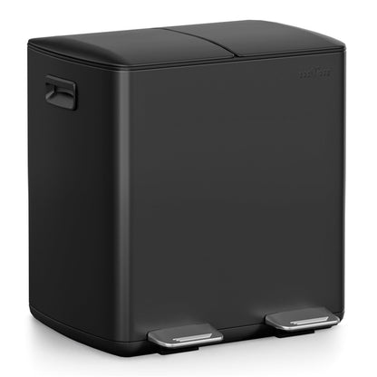 16 Gallon Triple Compartment Trash Can – Stainless Steel, Foot Pedal, Recycling Bin Combo