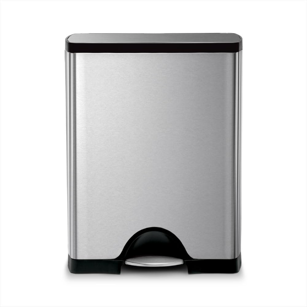 Rectangular Step Trash Can – Brushed Stainless Steel, Kitchen Waste Bin, Soft-Close Lid