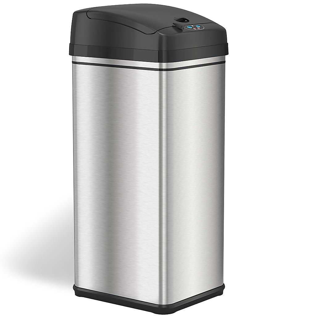 13 Gallon Oval Smart Sensor Trash Can – 50L, Odor Filter, Stainless Steel, Motion Activated, Soft-Close Lid