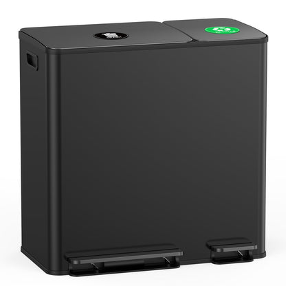 Dual Trash & Recycling Bin – Kitchen Waste Sorting System, Stainless Steel Step Trash Can Combo