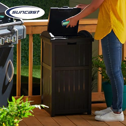 Outdoor Trash Hideaway Can – Durable Plastic Garbage Bin, 30–33 Gallon Bag Compatible, Tiered Lid, 2 Pack, Patio Deck Backyard Waste Container