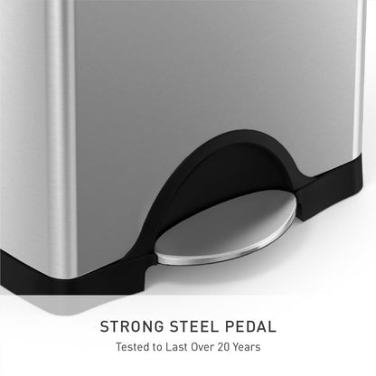 Rectangular Step Trash Can – Brushed Stainless Steel, Kitchen Waste Bin, Soft-Close Lid