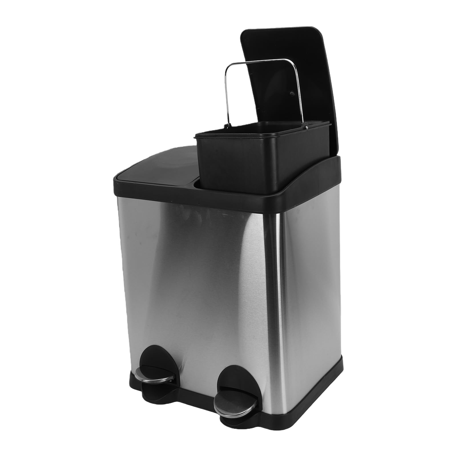 30L Dual Compartment Step Trash Can – Stainless Steel, Soft-Close Lid, Two Buckets, Silent Pedal, Recycling Bin