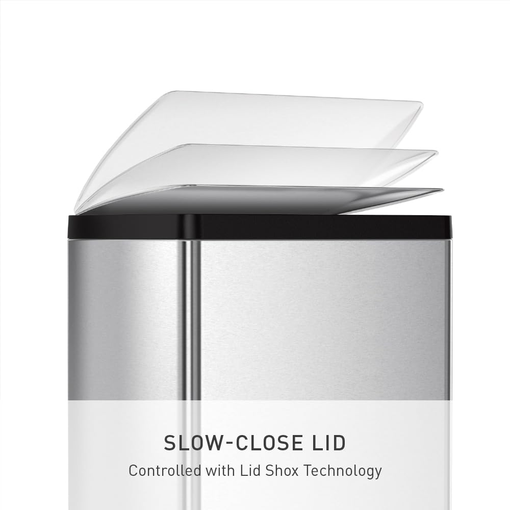Rectangular Step Trash Can – Brushed Stainless Steel, Kitchen Waste Bin, Soft-Close Lid