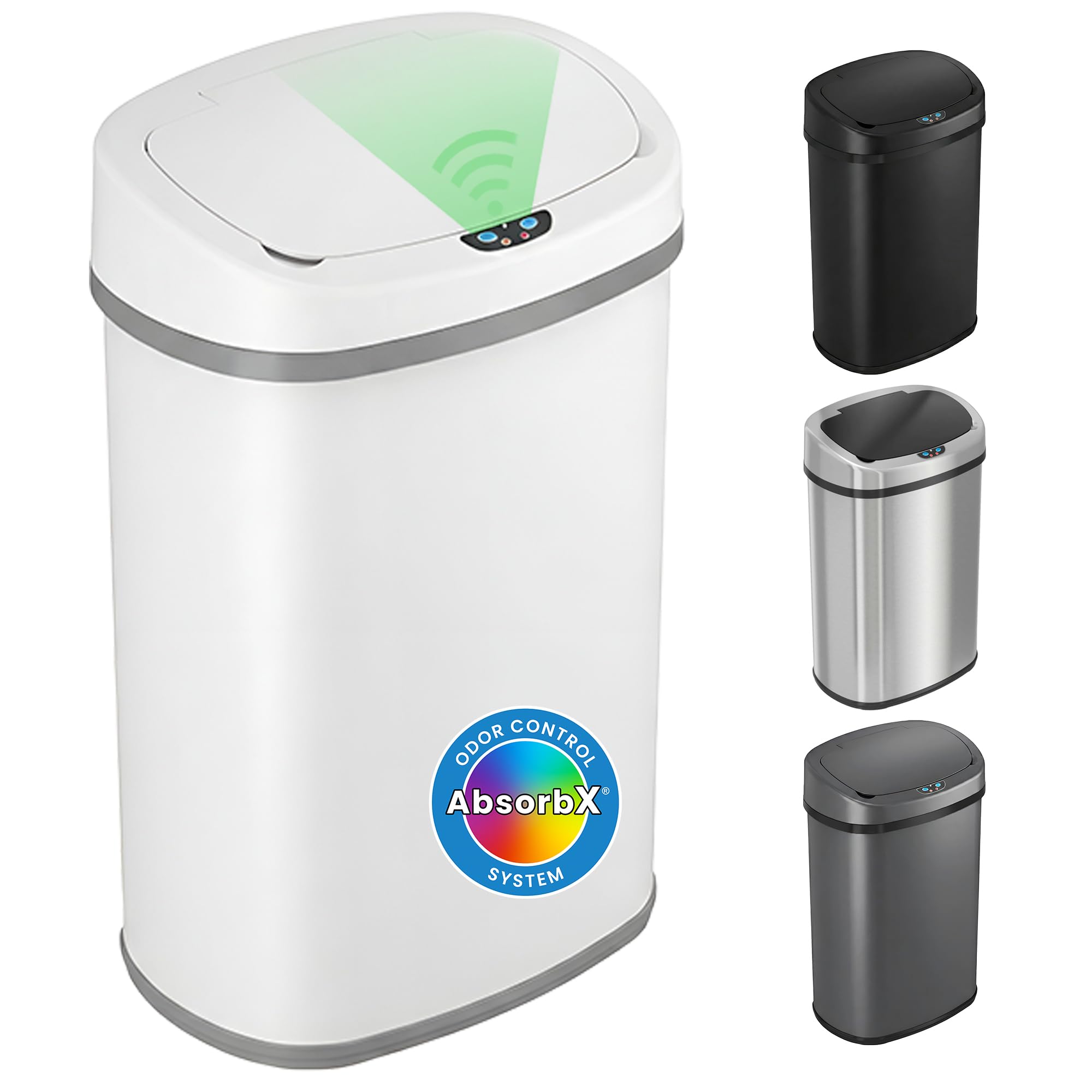 13 Gallon Oval Smart Sensor Trash Can – 50L, Odor Filter, Stainless Steel, Motion Activated, Soft-Close Lid