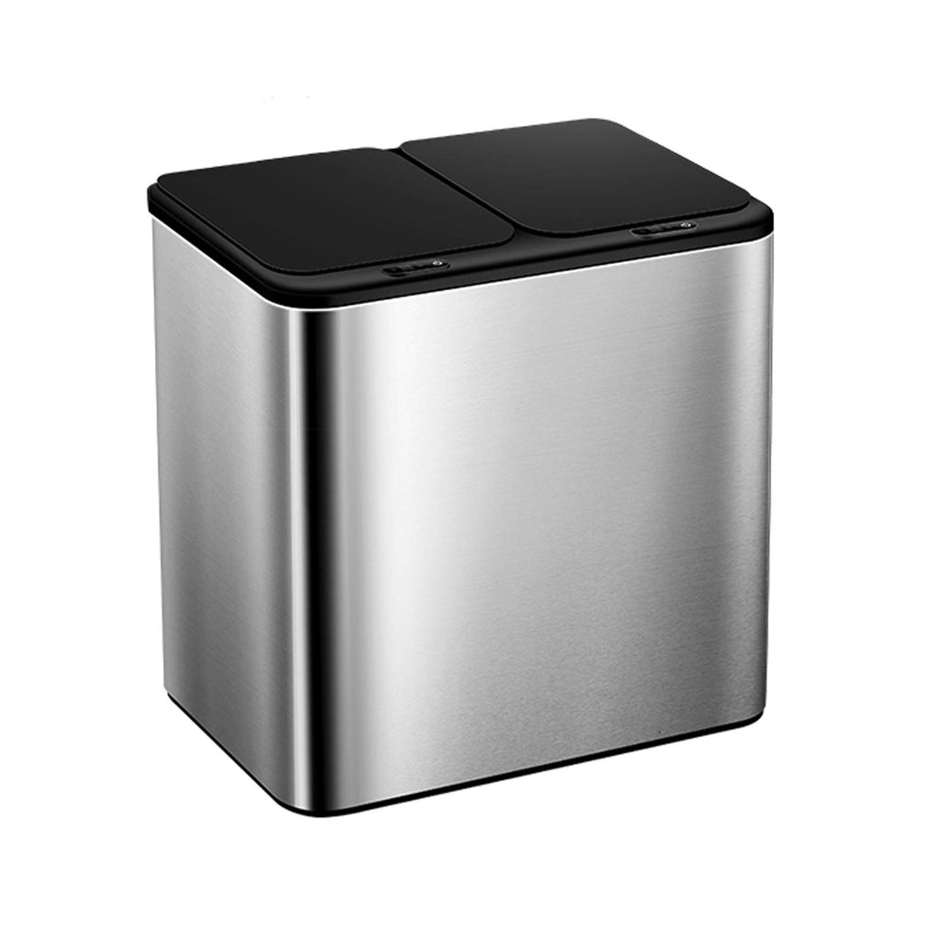 Smart Dual Compartment Sensor Trash Can, Large Capacity Stainless Steel Kitchen Waste Bin with Lid