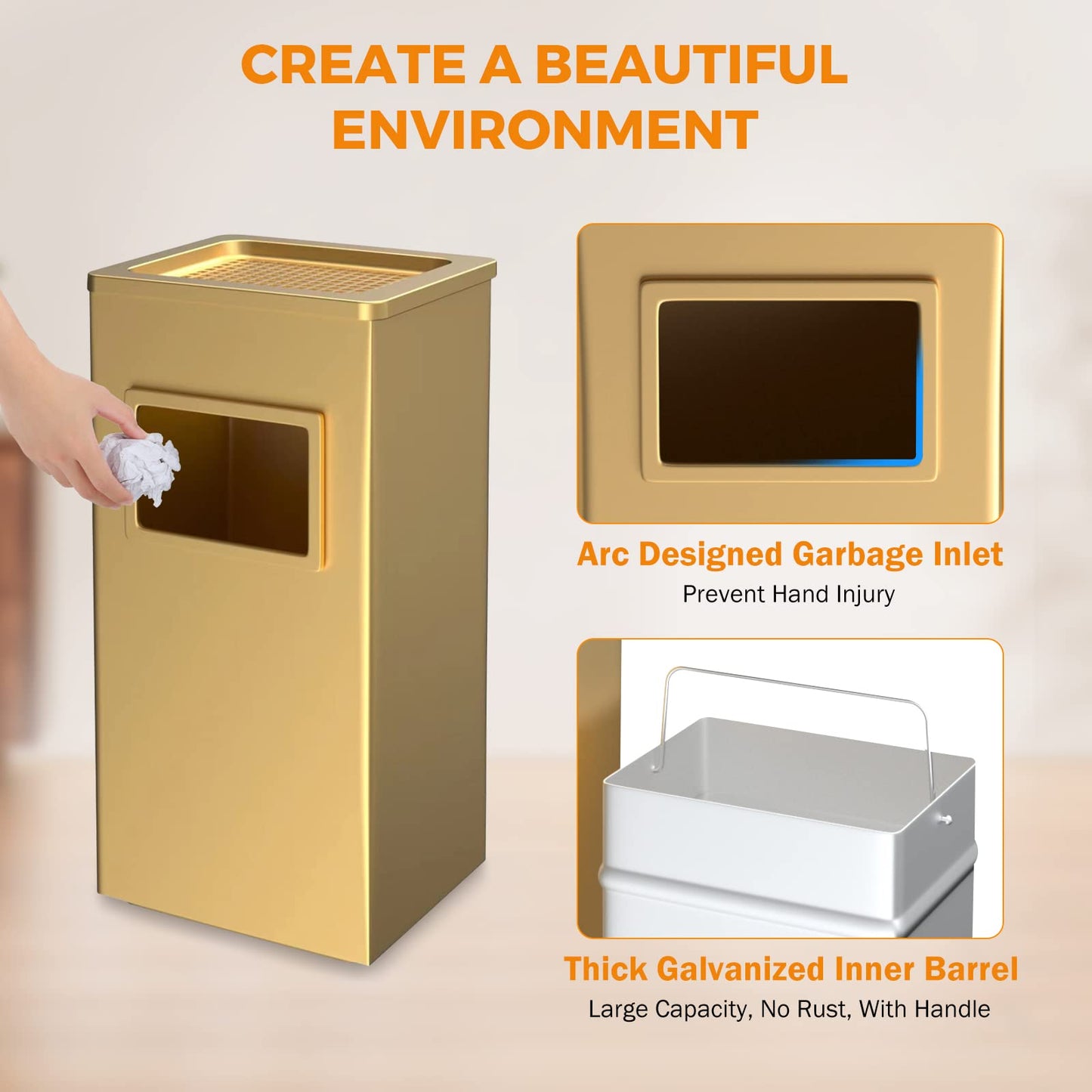 Outdoor Commercial Trash Can – Stainless Steel, Heavy Duty Waste Bin, Lockable Lid, Industrial Garbage Container
