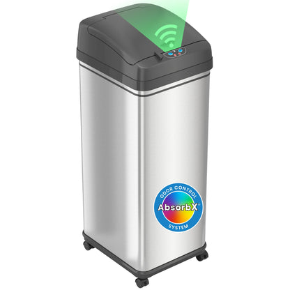 50L Smart Sensor Trash Can – Touchless Motion Lid, 13 Gallon Equivalent, Odor Control, Dent-Resistant Plastic, Battery Powered, Kitchen Office Bin