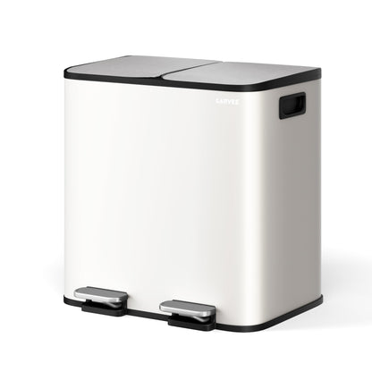 Double Step Trash Can – 2 x 8 Gallon, Stainless Steel, Dual Compartment, Soft-Close Lid, Recycling Bin