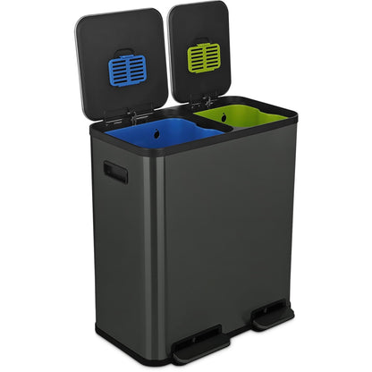 Dual Compartment Step Trash Can – Hands-Free Kitchen Recycling Bin, Rectangular Stainless Steel Waste Bin