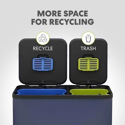 Dual Compartment Step Trash Can – Hands-Free Kitchen Recycling Bin, Rectangular Stainless Steel Waste Bin