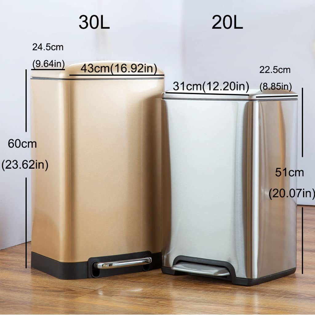 30L Stainless Steel Foot Pedal Trash Can, Large Capacity Lidded Waste Bin for Kitchen, Bathroom, Bedroom & Office
