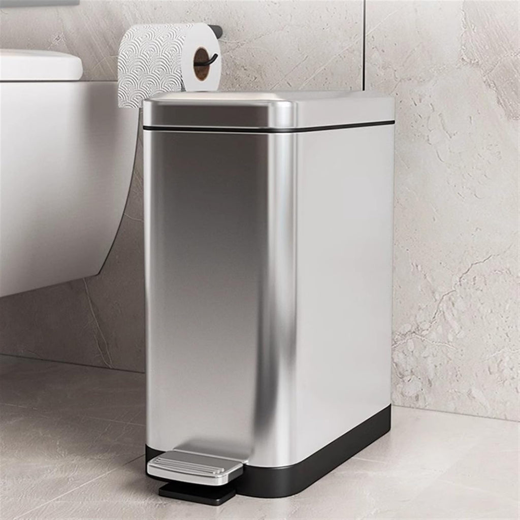 Slim Stainless Steel Step Trash Can, Soft Close Lid with Removable Inner Bucket, Bathroom Kitchen Household Waste Bin