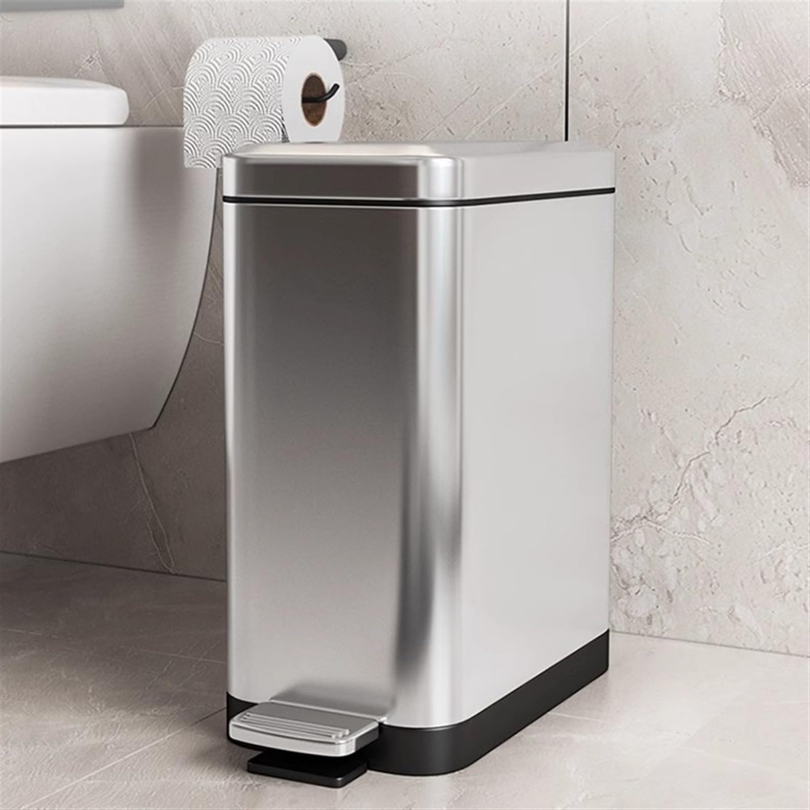 Slim Stainless Steel Step Trash Can, Soft Close Lid with Removable Inner Bucket, Bathroom Kitchen Household Waste Bin