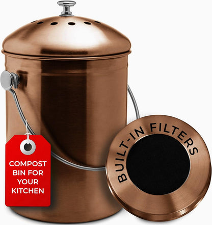 Compost Bin – 1.3 Gallon, Kitchen Countertop Waste Bin, Charcoal Filter, Odor Control