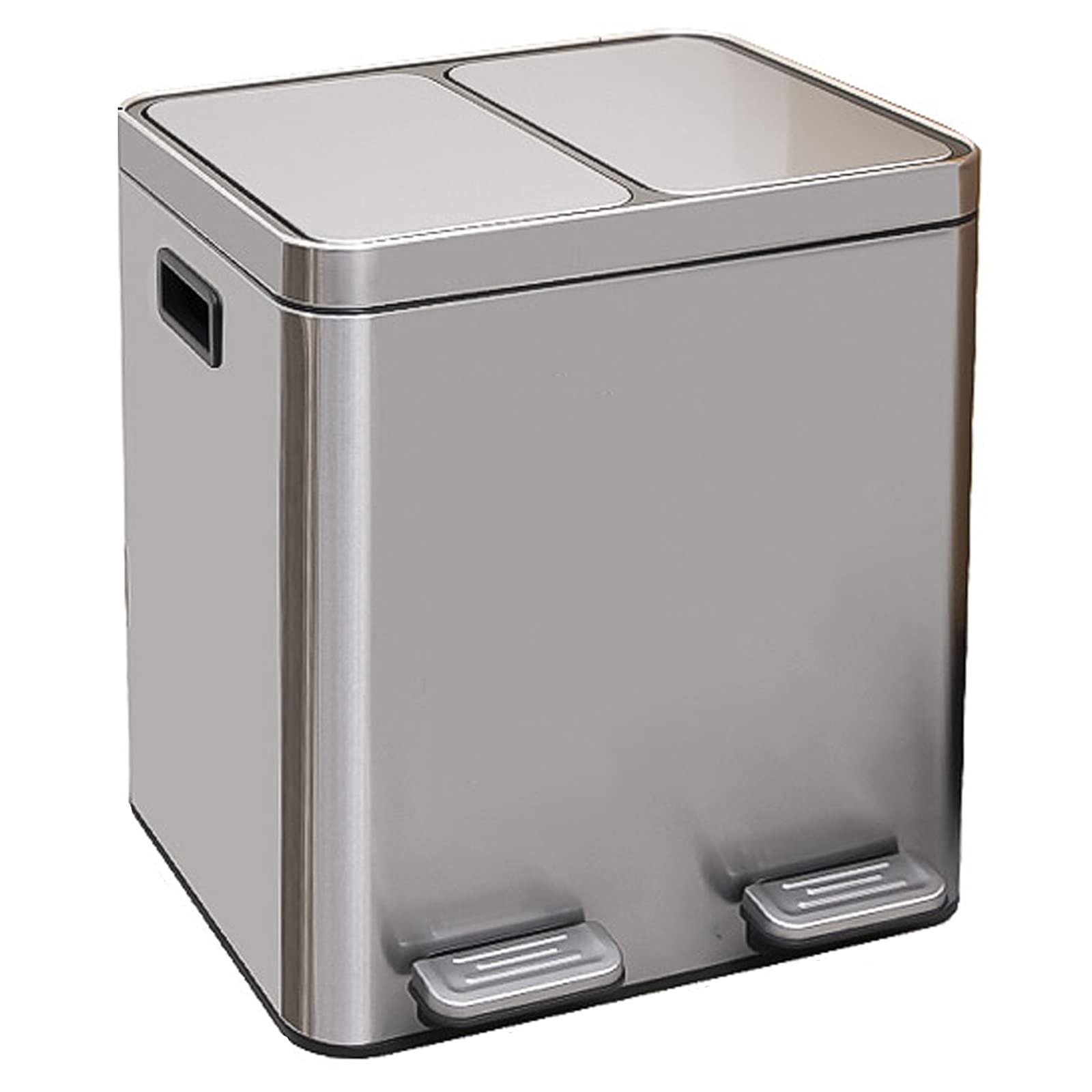 Dual Compartment Step Trash Can – Stainless Steel, 2 Bin, Soft-Close, Recycling Bin