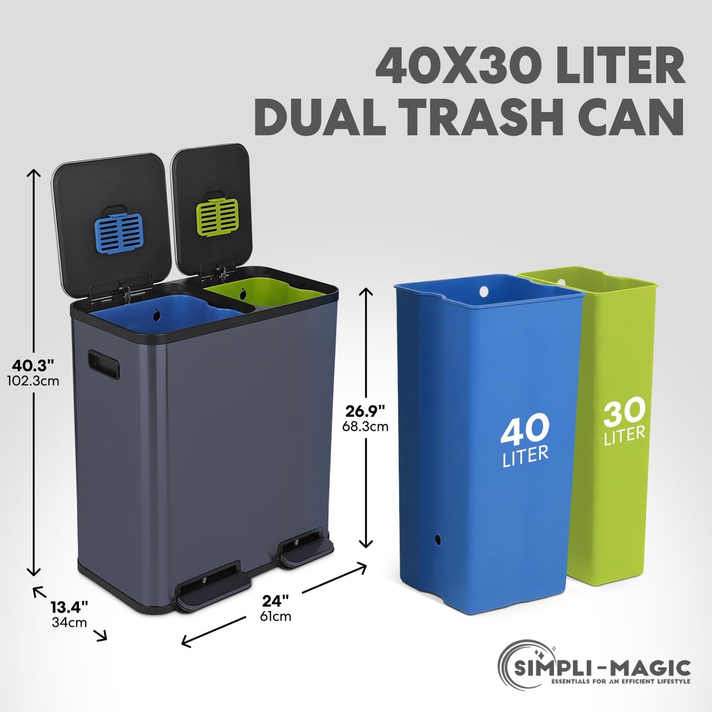 Dual Compartment Step Trash Can – Hands-Free Kitchen Recycling Bin, Rectangular Stainless Steel Waste Bin