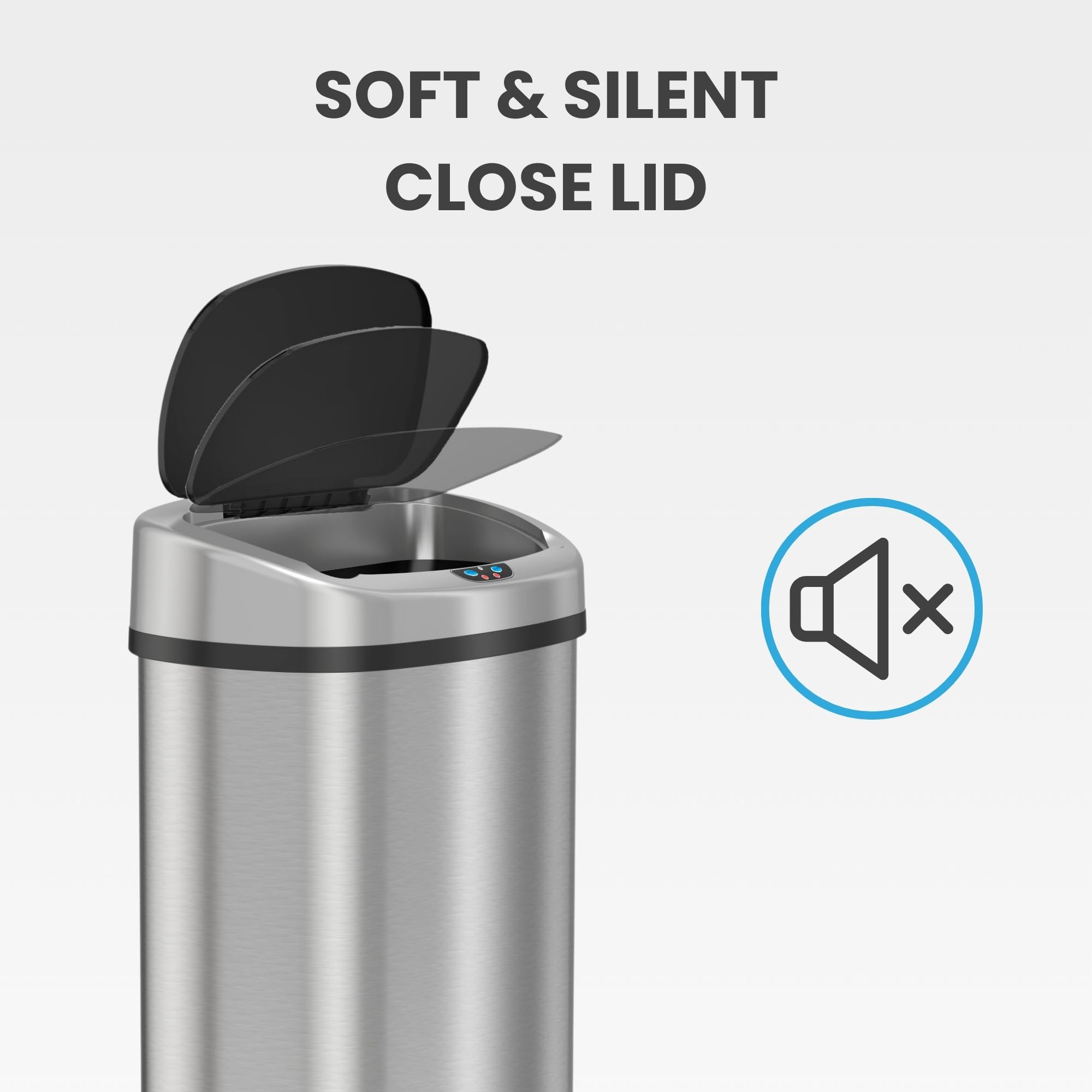 13 Gallon Oval Smart Sensor Trash Can – 50L, Odor Filter, Stainless Steel, Motion Sensor, Soft-Close Lid, Fingerprint Resistant