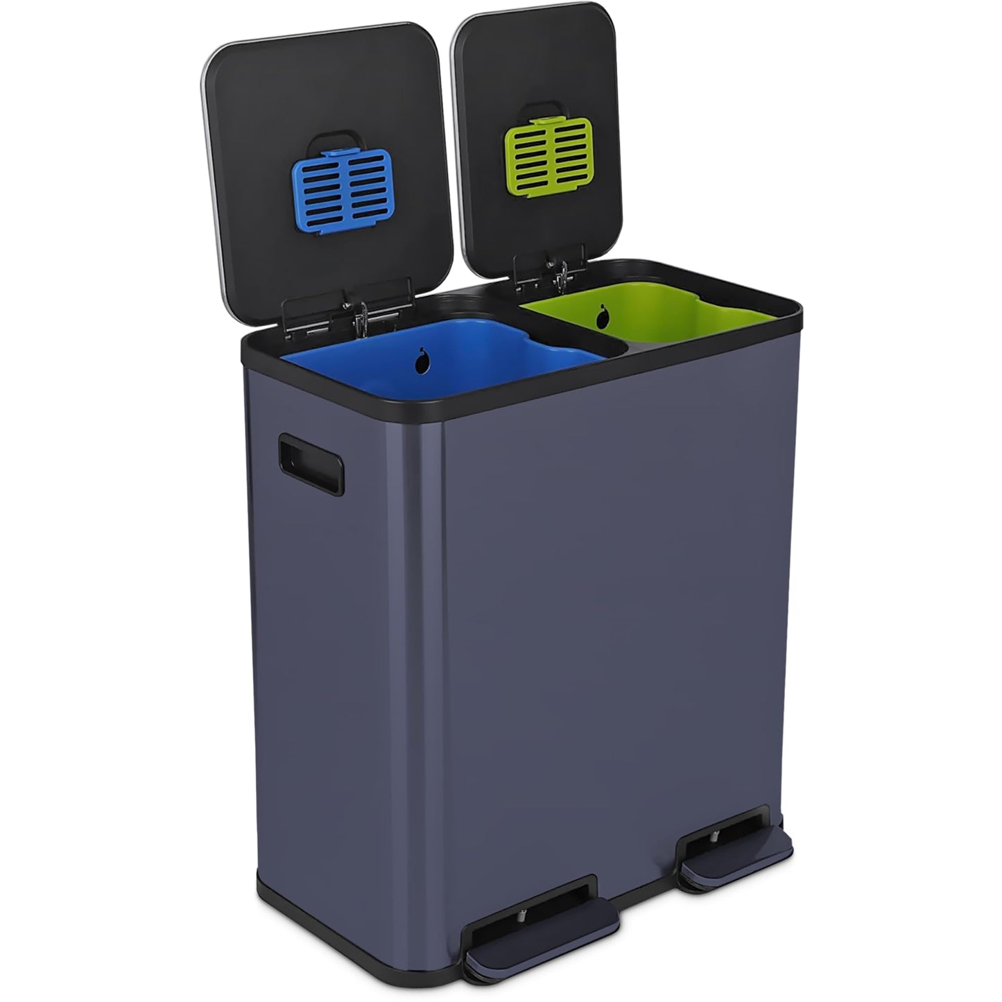 Dual Compartment Step Trash Can – Hands-Free Kitchen Recycling Bin, Rectangular Stainless Steel Waste Bin