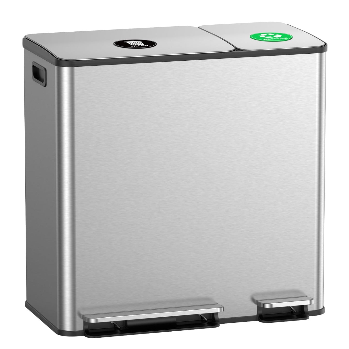 Dual Trash & Recycling Bin – Kitchen Waste Sorting System, Stainless Steel Step Trash Can Combo