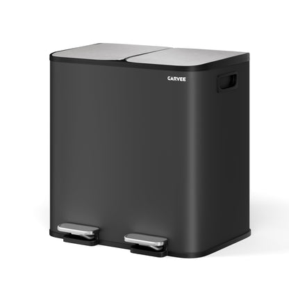 Double Step Trash Can – 2 x 8 Gallon, Stainless Steel, Dual Compartment, Soft-Close Lid, Recycling Bin