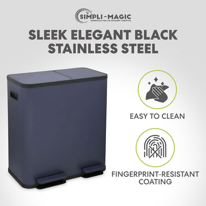 Dual Compartment Step Trash Can – Hands-Free Kitchen Recycling Bin, Rectangular Stainless Steel Waste Bin