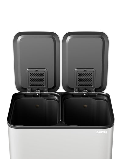 Double Step Trash Can – 2 x 8 Gallon, Stainless Steel, Dual Compartment, Soft-Close Lid, Recycling Bin