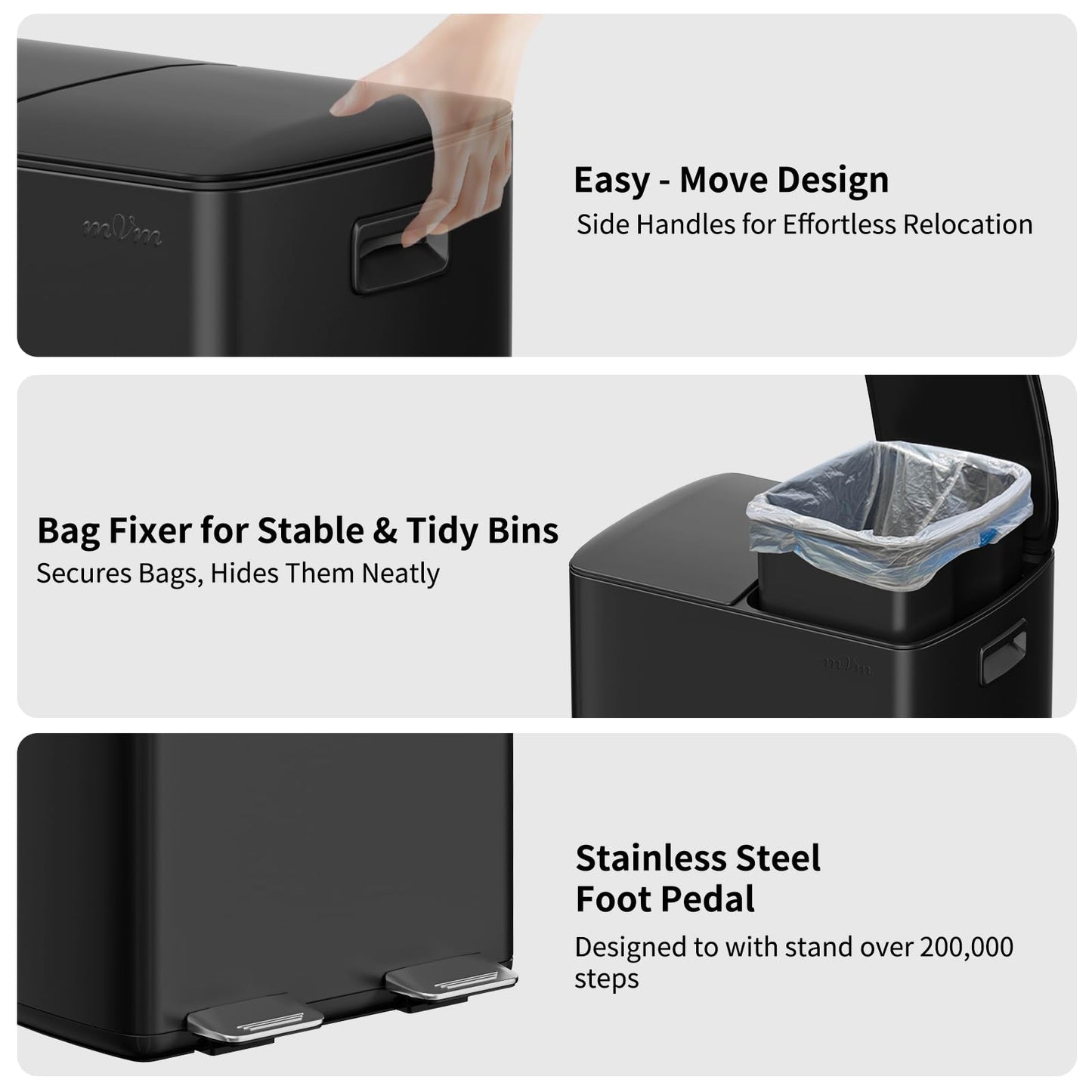 16 Gallon Triple Compartment Trash Can – Stainless Steel, Foot Pedal, Recycling Bin Combo