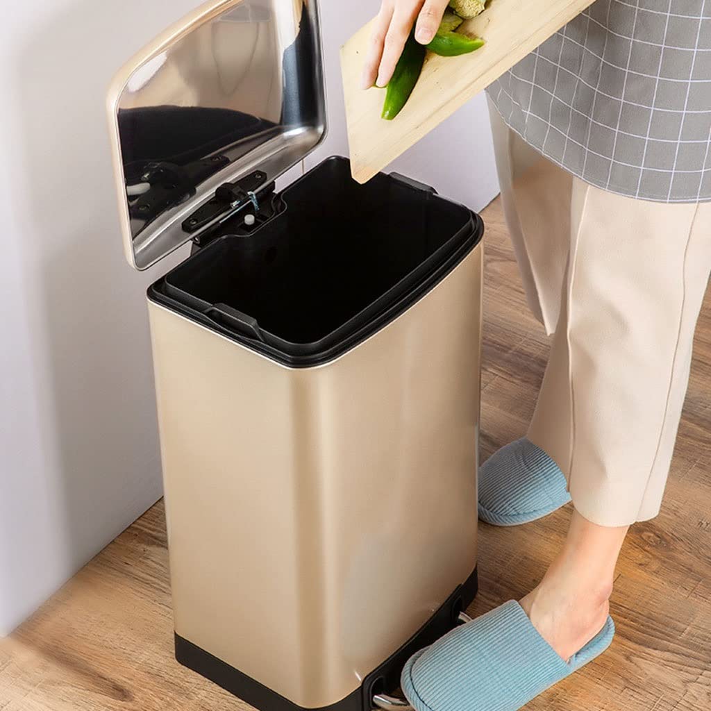 30L Stainless Steel Foot Pedal Trash Can, Large Capacity Lidded Waste Bin for Kitchen, Bathroom, Bedroom & Office
