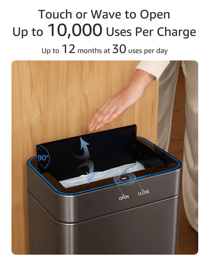 13 Gallon Smart Sensor Trash Can – 50L, Touchless, Butterfly Lid, Stainless Steel, USB Rechargeable, Soft-Close Kitchen Bin