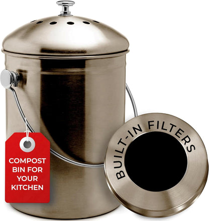 Compost Bin – 1.3 Gallon, Kitchen Countertop Waste Bin, Charcoal Filter, Odor Control