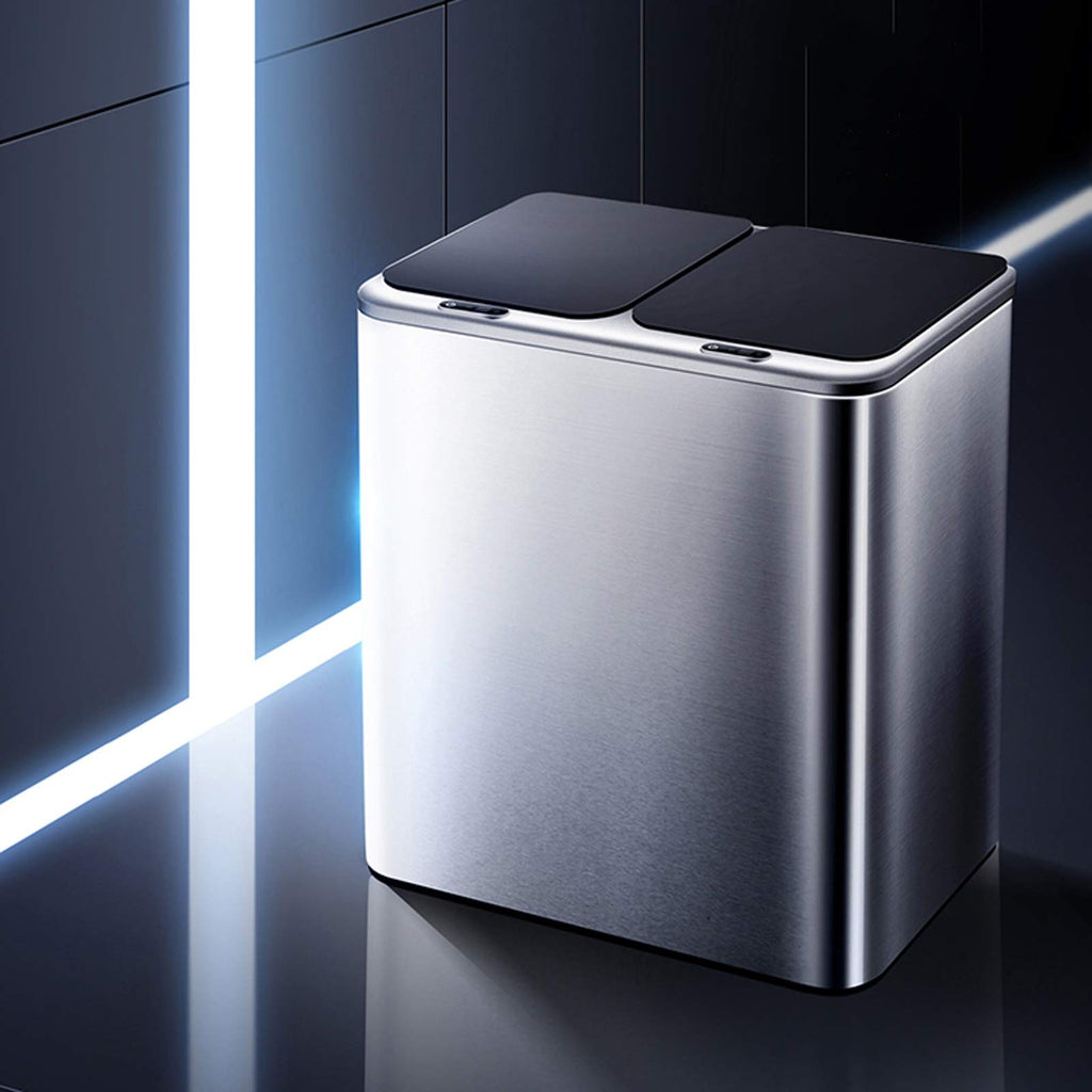 Smart Dual Compartment Sensor Trash Can, Large Capacity Stainless Steel Kitchen Waste Bin with Lid