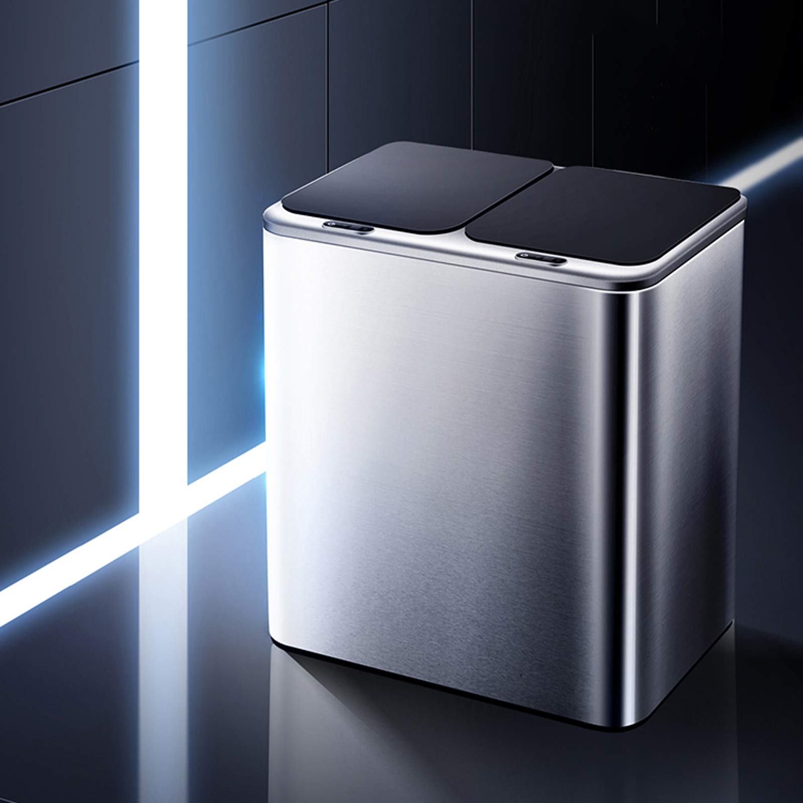 Smart Dual Compartment Sensor Trash Can, Large Capacity Stainless Steel Kitchen Waste Bin with Lid