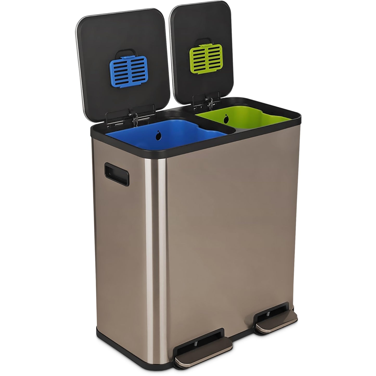 Dual Compartment Step Trash Can – Hands-Free Kitchen Recycling Bin, Rectangular Stainless Steel Waste Bin