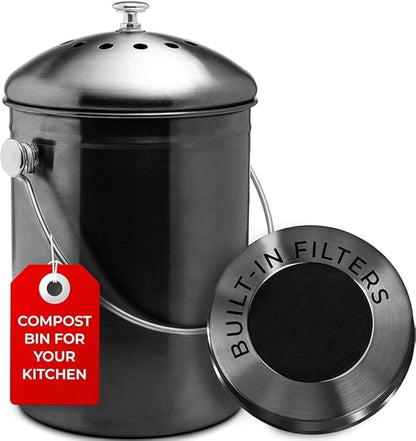Compost Bin – 1.3 Gallon, Kitchen Countertop Waste Bin, Charcoal Filter, Odor Control