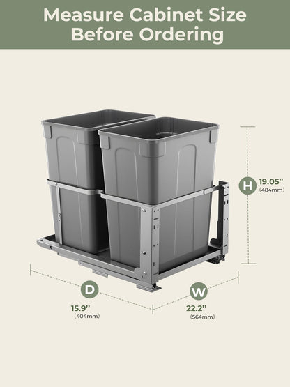Under Sink Pull-Out Trash Can – 35QT x2, Dual Bin, Soft-Close, Full Extension Slides, Heavy Duty Kitchen Recycling System