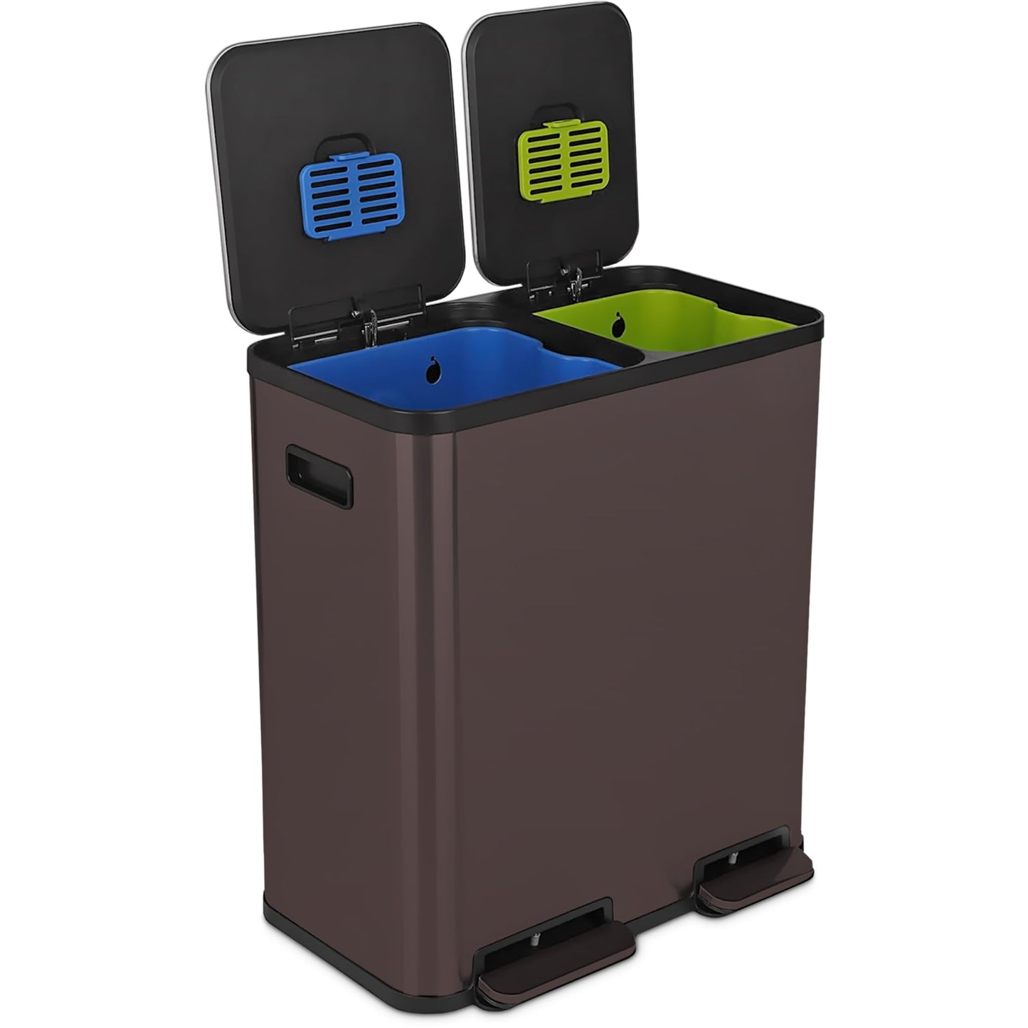 Dual Compartment Step Trash Can – Hands-Free Kitchen Recycling Bin, Rectangular Stainless Steel Waste Bin